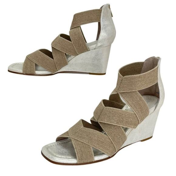 Donald J Pliner LELLE-A Wedge Sandals Strappy Stretch Tan Size 8.5 - Picture 4 of 10